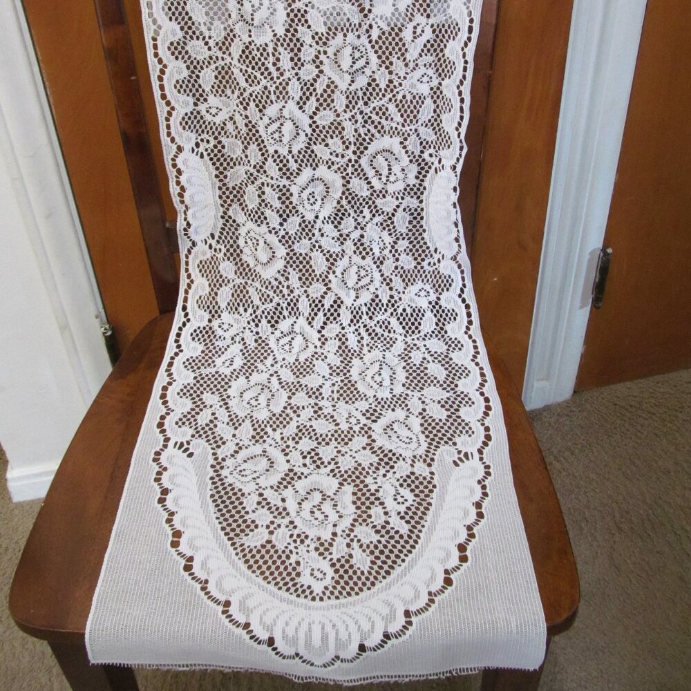 Floral White Lace Table Runner Dresser Scarf Sewing Crafts 86 x 14